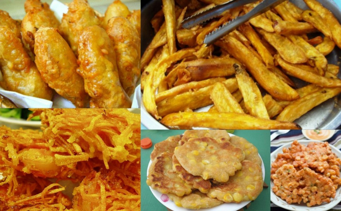 Hàng bánh khoai, bánh chuối,… thu hút ánh nhìn của người đi đường