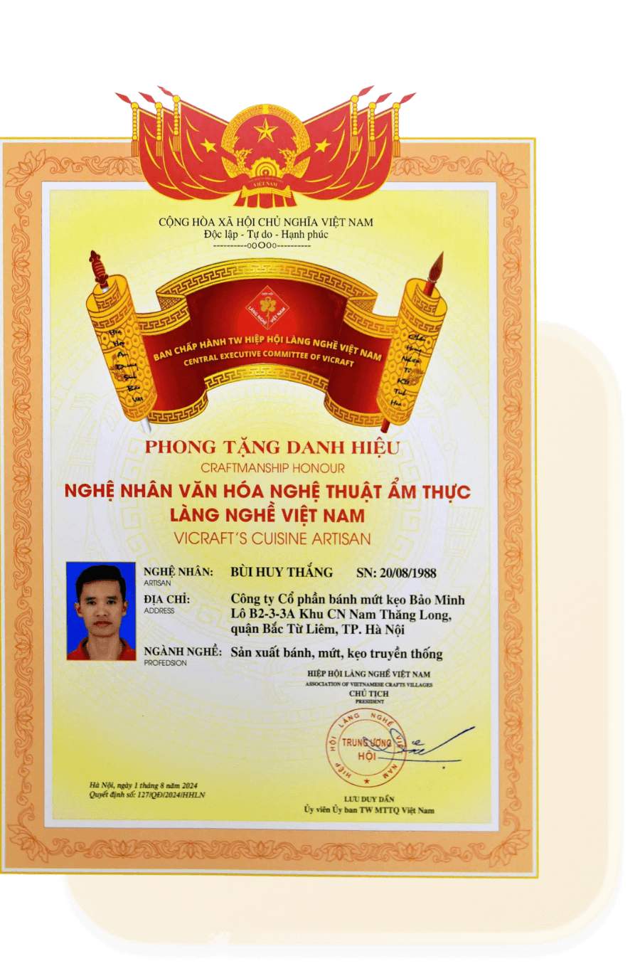 Chứng nhận Nghệ nhân Bùi Huy Thắng