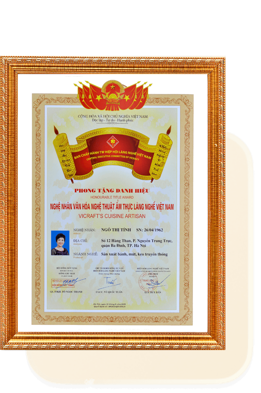 Chứng nhận Nghệ nhân Ngô Thị Tính